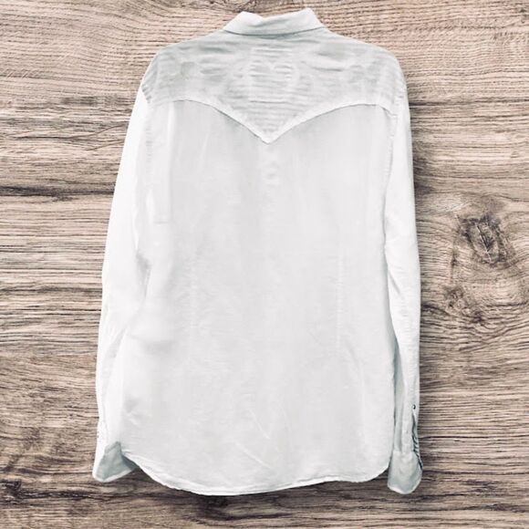 Guess Button Down Shirt Men's XL White Pearl Snap Button Western Long Sleeve - Picture 2 of 9